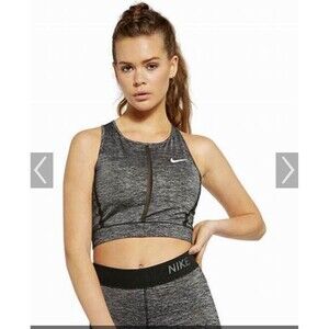 NIKE PRO HYPERCOOL TANK TOP DRI FIT CROPPED GREY BLACK MESH 889627-011 S EUC!